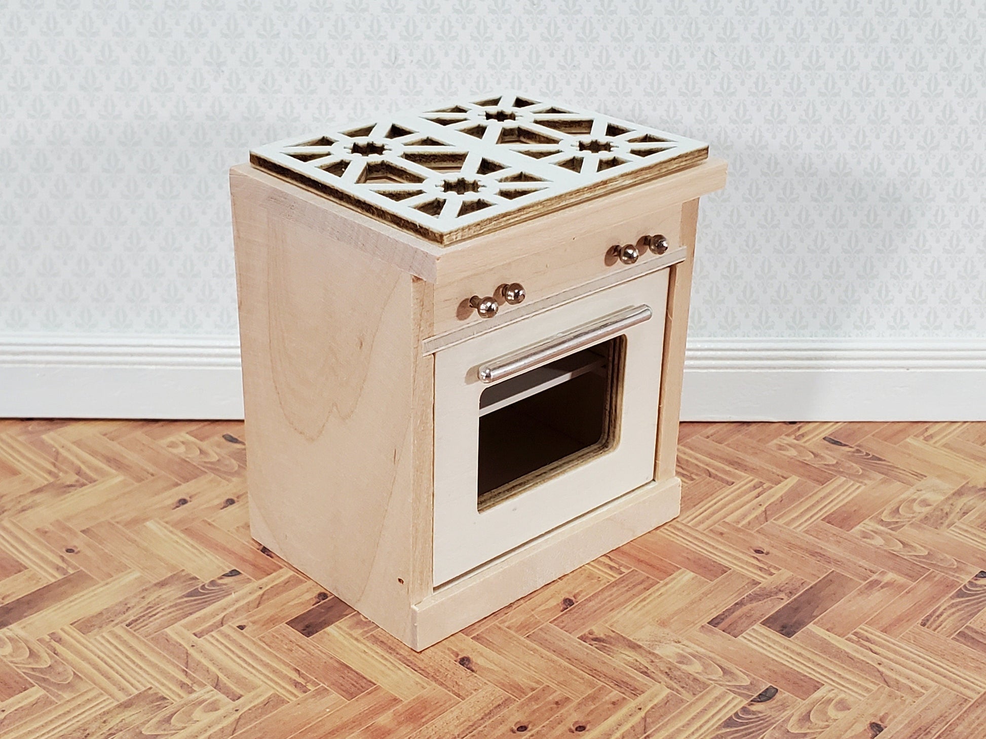 Dollhouse Kitchen Oven with Stove Top Modern Unpainted Wood 1:12 Scale Miniature
