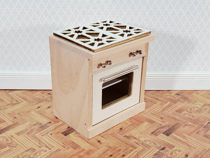 Dollhouse Kitchen Oven with Stove Top Modern Unpainted Wood 1:12 Scale Miniature