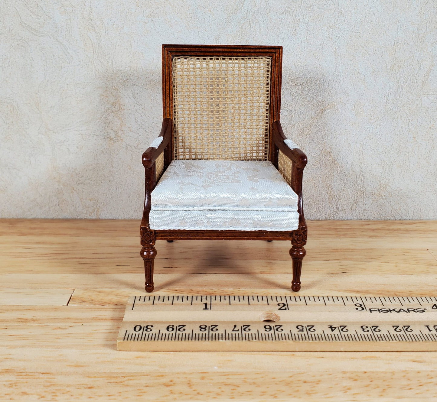 JBM Dollhouse Cane Back Armchair Chair Walnut 1:12 Scale Miniature Furniture