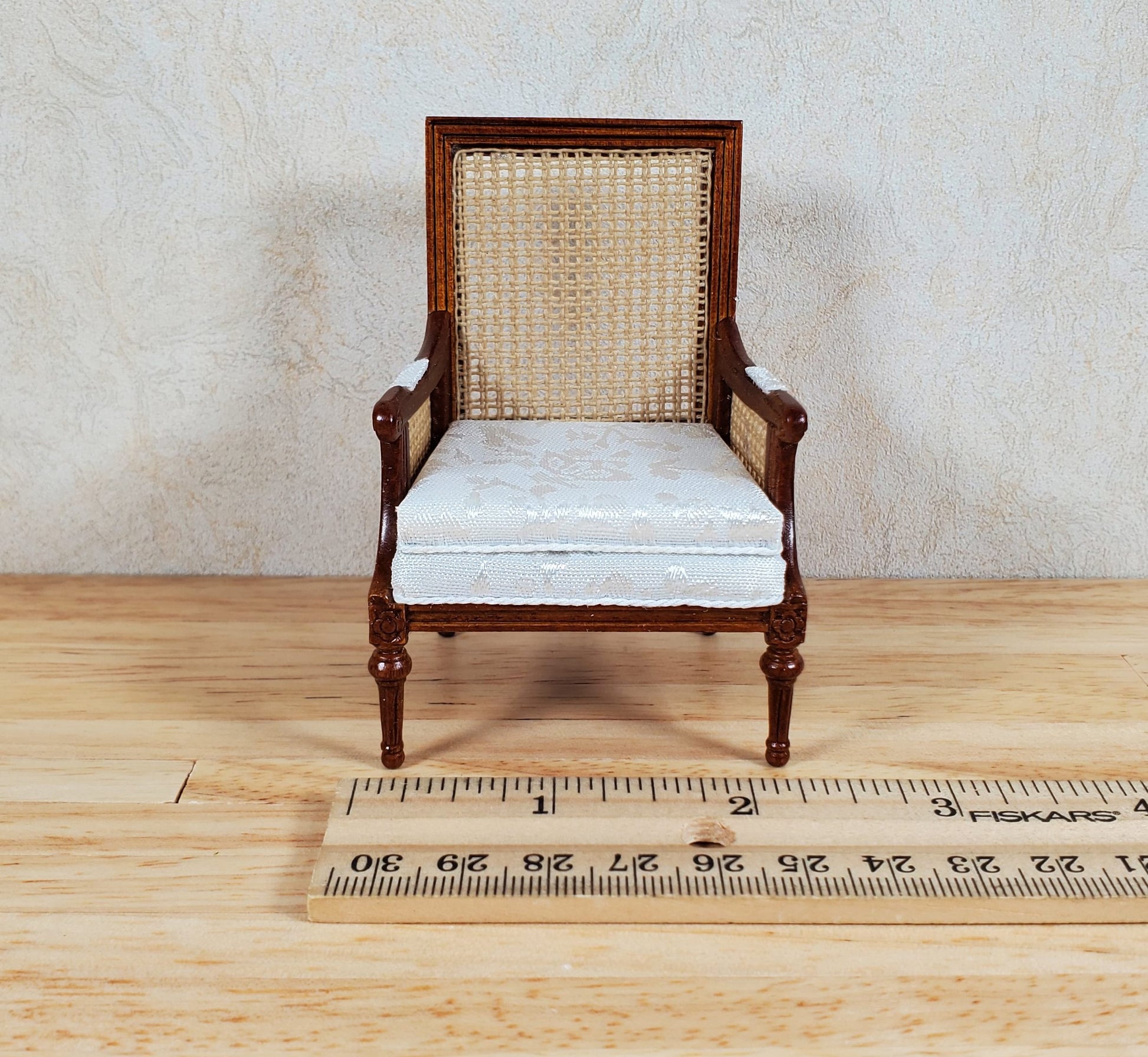 JBM Dollhouse Cane Back Armchair Chair Walnut 1:12 Scale Miniature Furniture