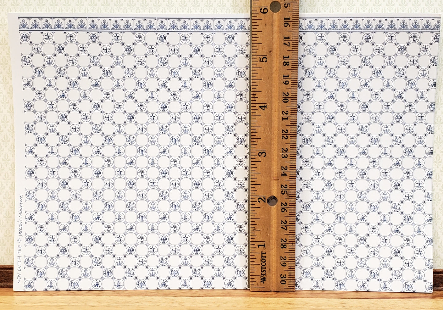 Dollhouse HALF SCALE Wallpaper 3 Sheets Dutch Delft Blue 1:24 Scale Miniature