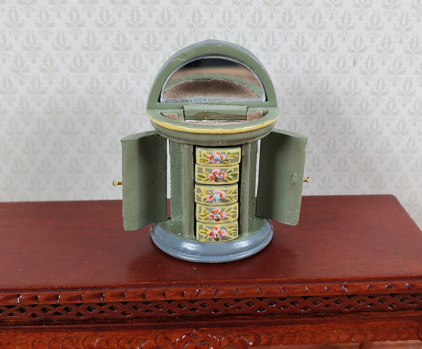 Dollhouse Wood Jewelry Box with Drawers Painted Detail 1:12 Scale Miniature