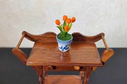 Dollhouse Orange Tulips in a Ceramic Planter Pot 1:12 Scale Miniature
