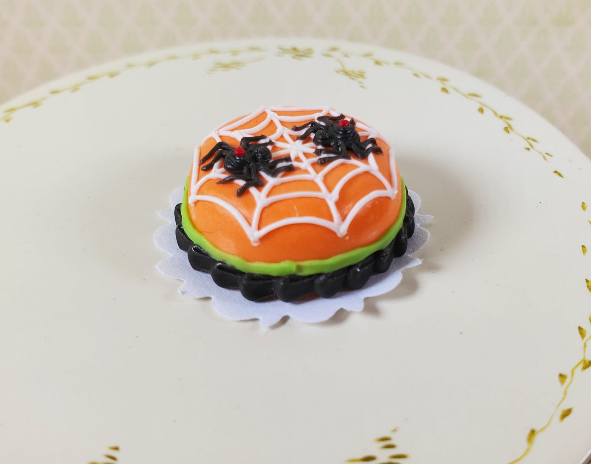 Dollhouse Orange Halloween Cake with Black Widow Spiders 1:12 Miniature
