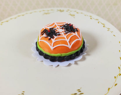 Dollhouse Orange Halloween Cake with Black Widow Spiders 1:12 Miniature