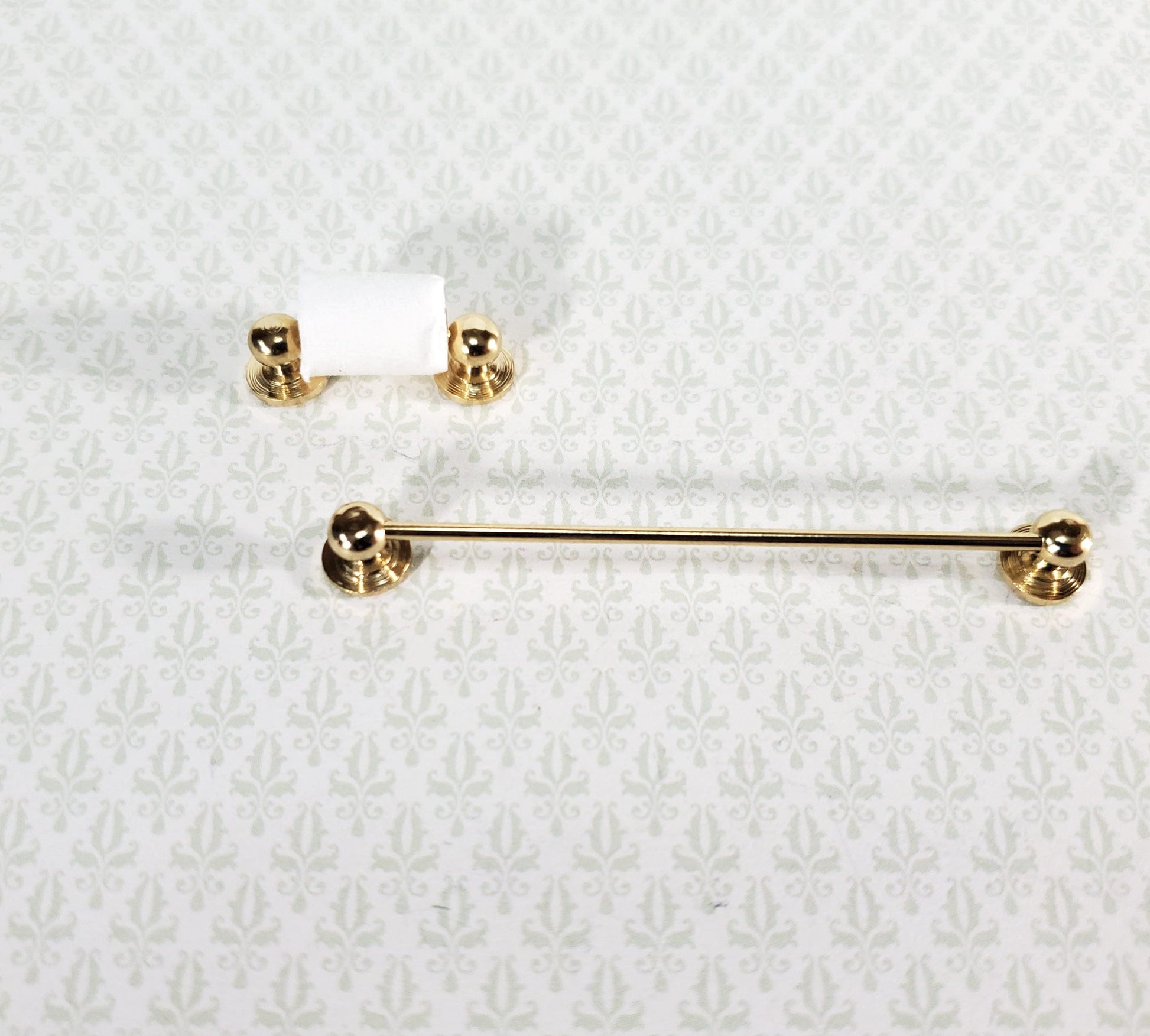 Dollhouse Miniature Towel Rod & Toilet Paper Holder Bathroom 1:12 Scale Gold Brass
