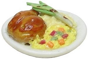 Dollhouse Chicken Dinner with Sides on a Plate 1:12 Scale Miniature Food