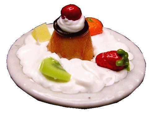 Dollhouse Cream Dessert with Fruit Garnish 1:12 Scale Miniature Dessert Food