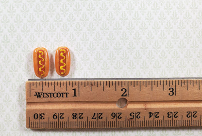 Dollhouse Hot Dogs with Mustard Set of 2 1:12 Scale Miniature Food Kitchen