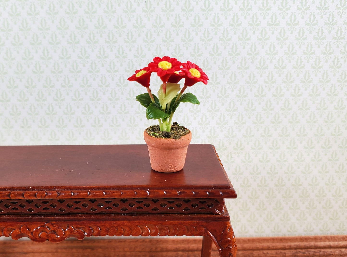 Dollhouse Potted Flowers Red Daisies Houseplant 1:12 Scale Miniature Decor