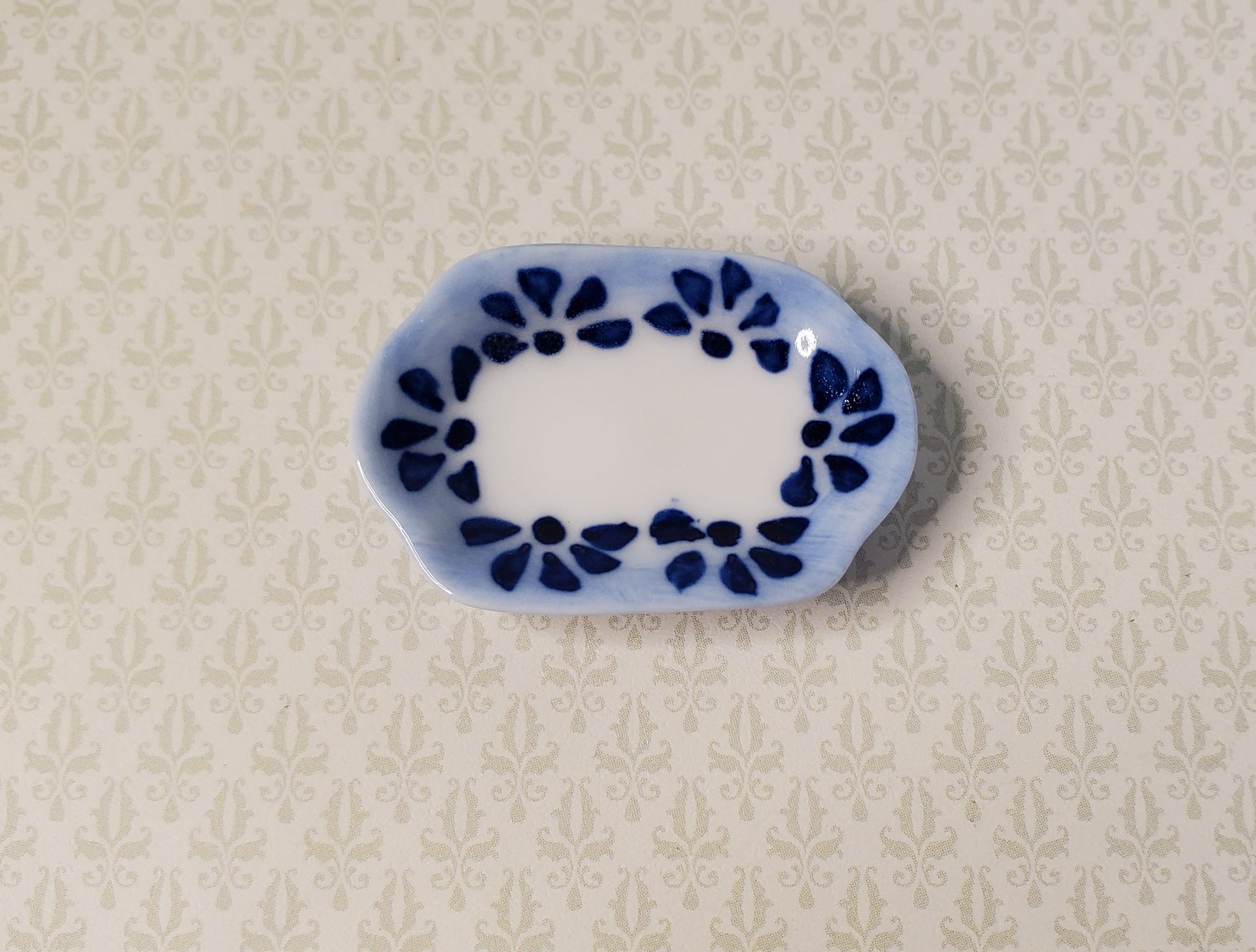Dollhouse Small Blue Patterned Ceramic Platter 1:12 Scale Miniature
