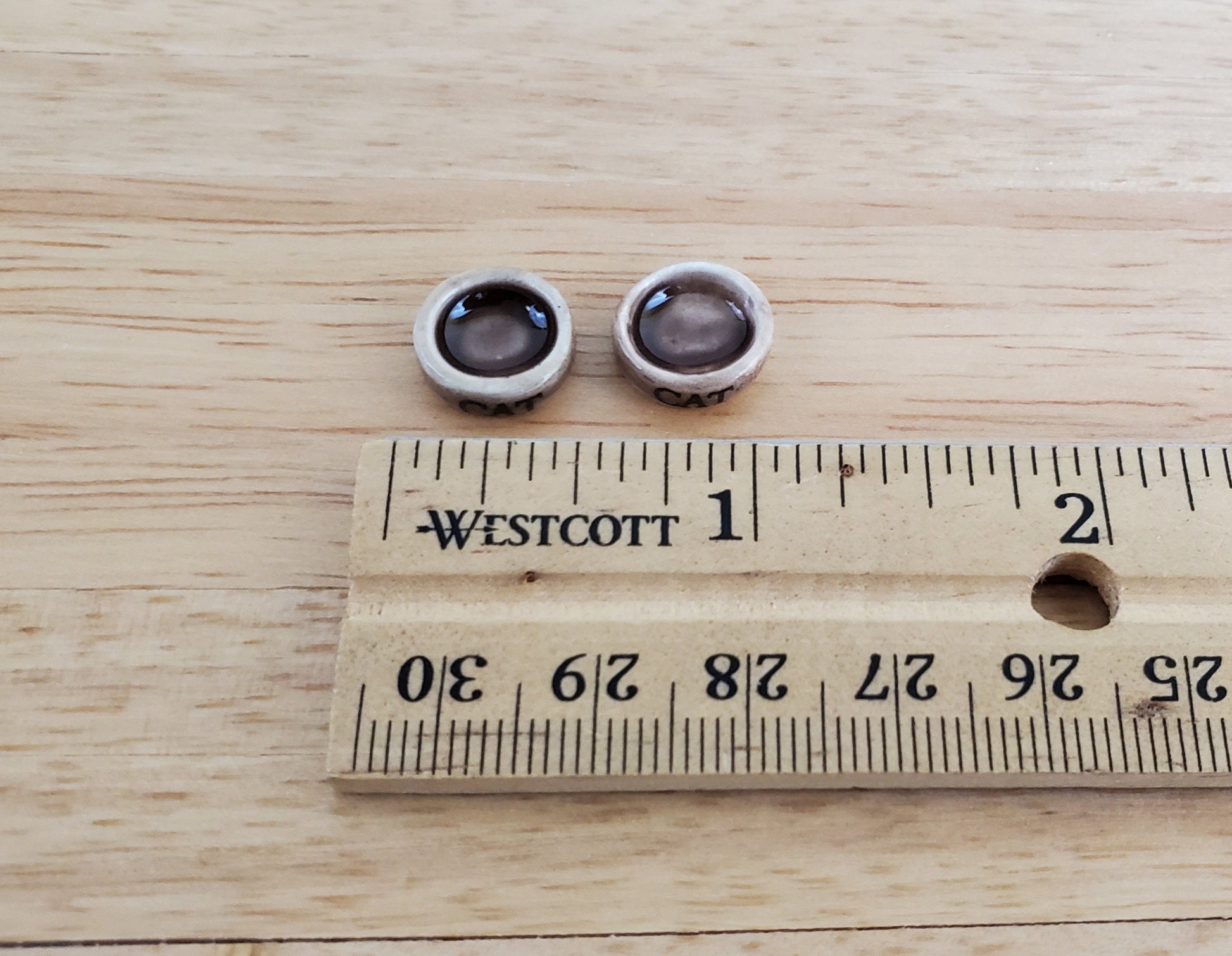 Dollhouse Cat Food Bowls Kitty Dish x2 Brown Ceramic 1:12 Scale Miniature