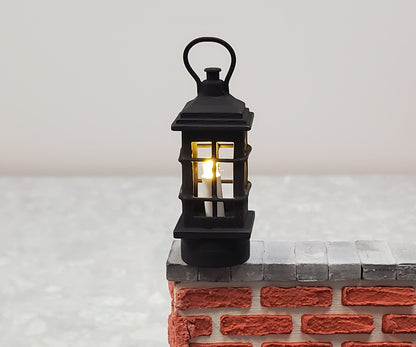 Dollhouse Black Lantern Lamp Wand Light Battery 1:12 Scale Metal Miniature