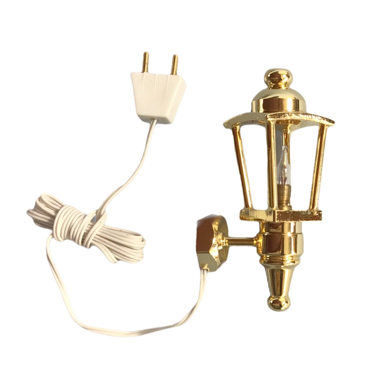 Dollhouse Coach Light Gold Exterior Wall Lamp 12 volt w/Plug 1:12 Scale Miniature