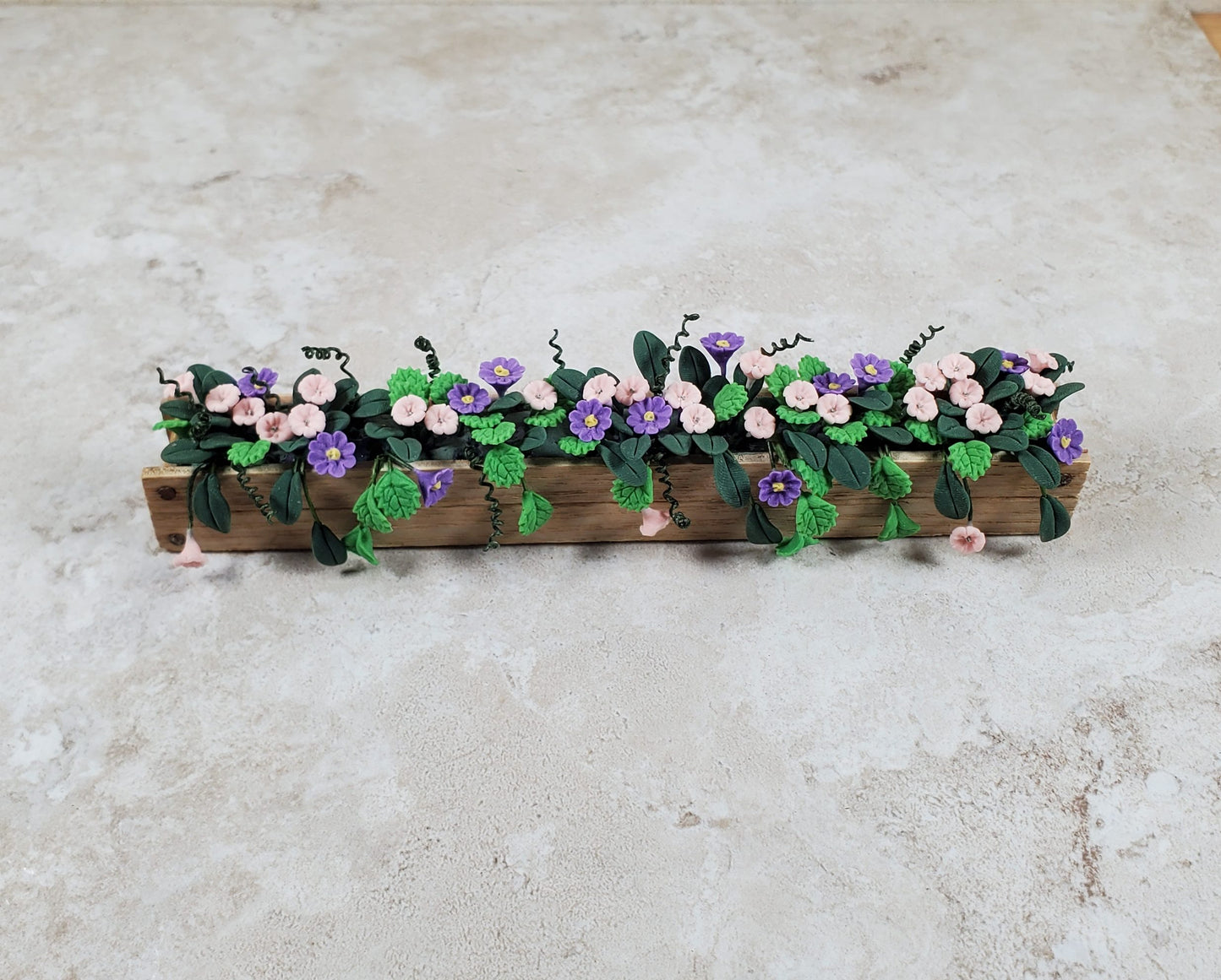 Dollhouse Pink & Purple Trumpets in 5.5" Window Box Planter 1:12 Scale Miniature