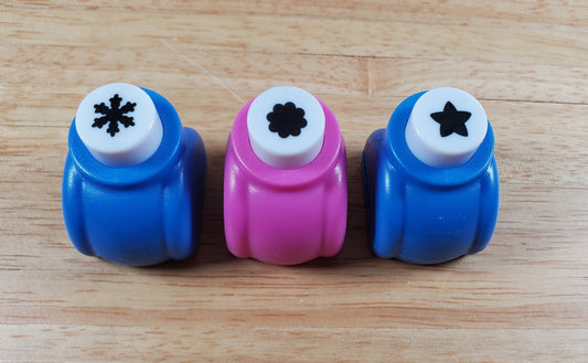 3 Paper Punches Minis for Miniature Flowers Scrapbooking Stamping Star Snowflake - Miniature Crush