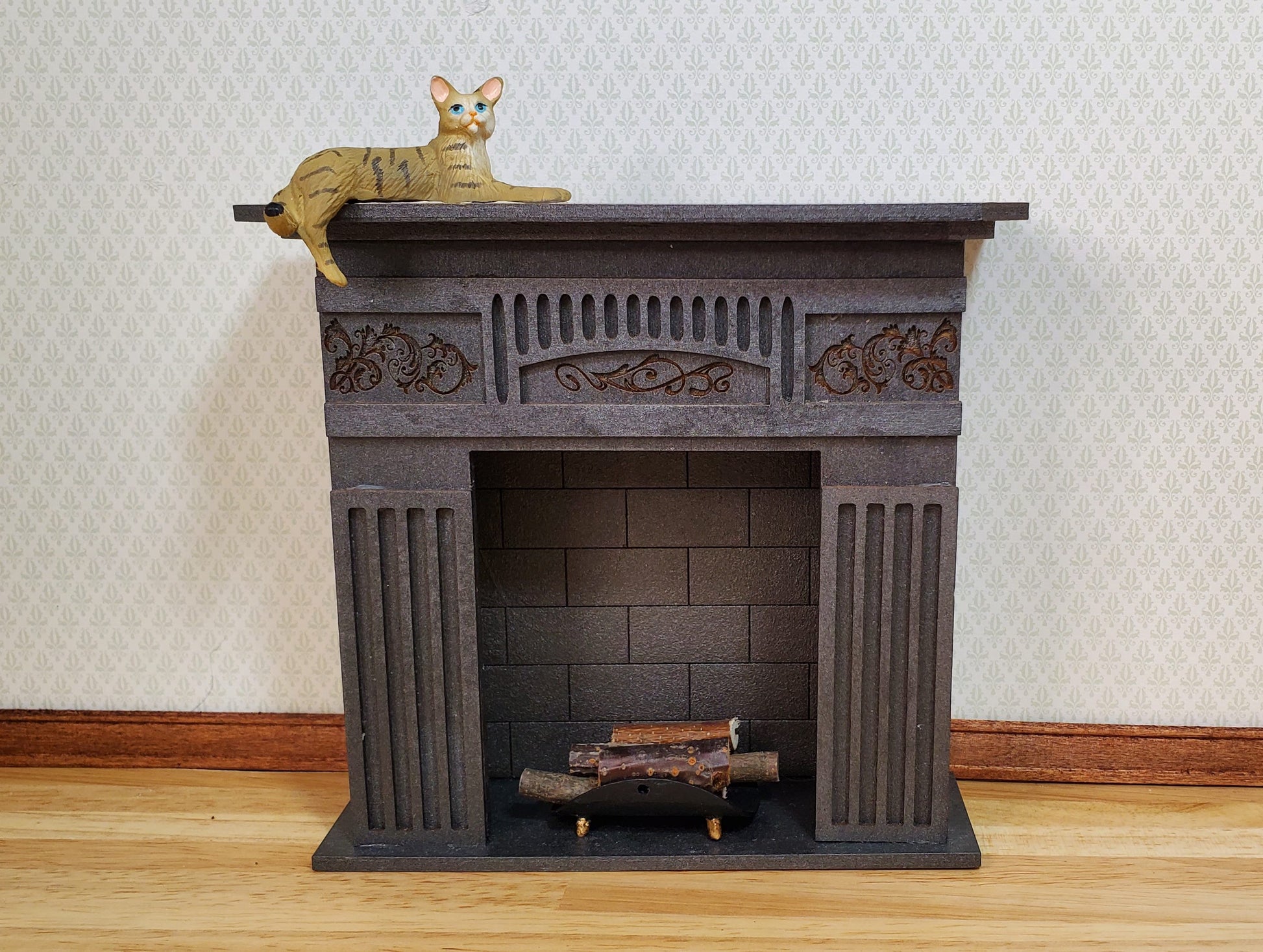 Dollhouse Kitty Cat Brown Tabby Shelf Sitter Leg Down 1:12 Scale Miniature Pet