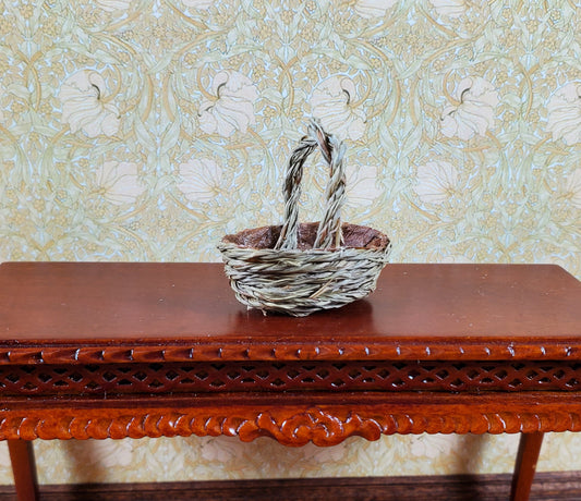 Dollhouse Dark Colored Oval Woven Basket with Handle 1:12 Scale Miniature