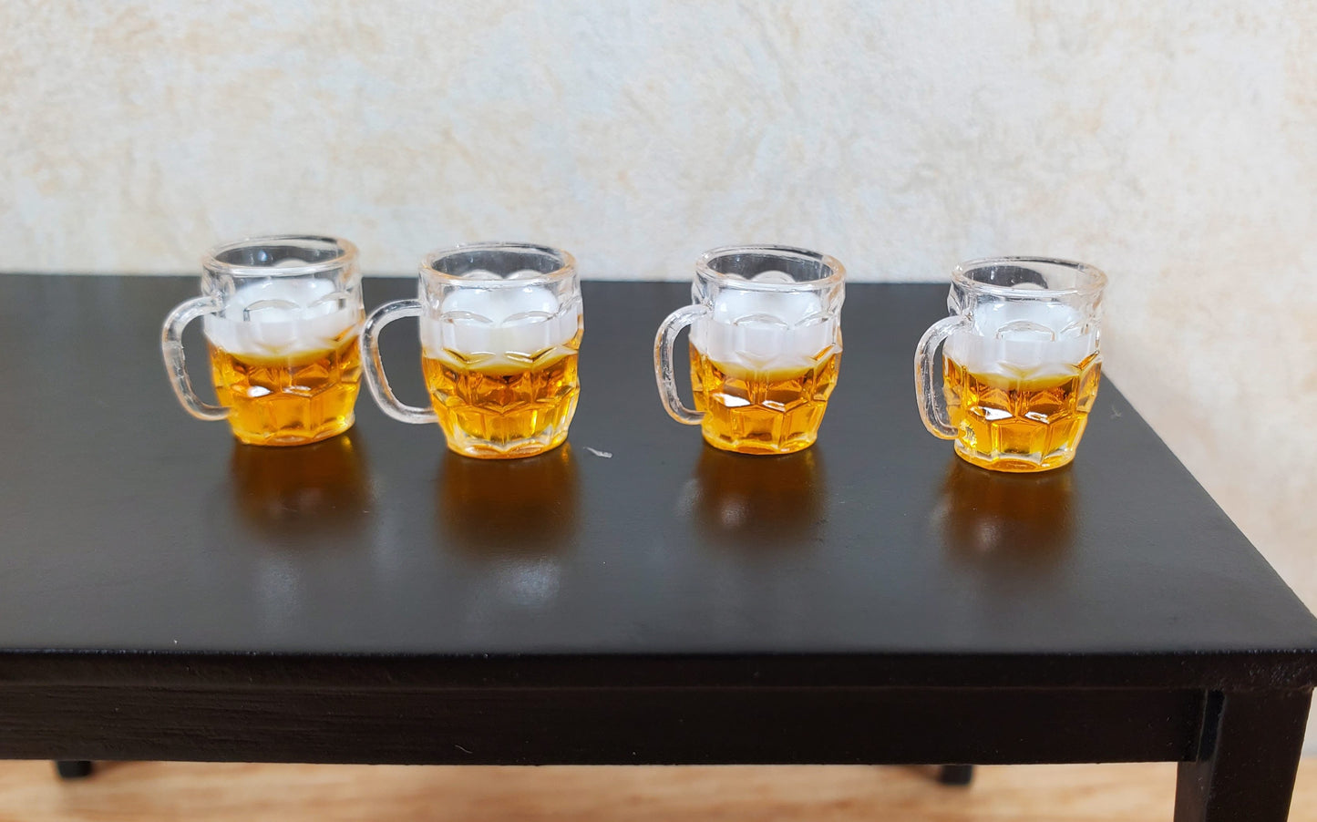 4 Dollhouse Mugs of Beer Ale with Foamy Head 1:12 Scale Miniature Drinks