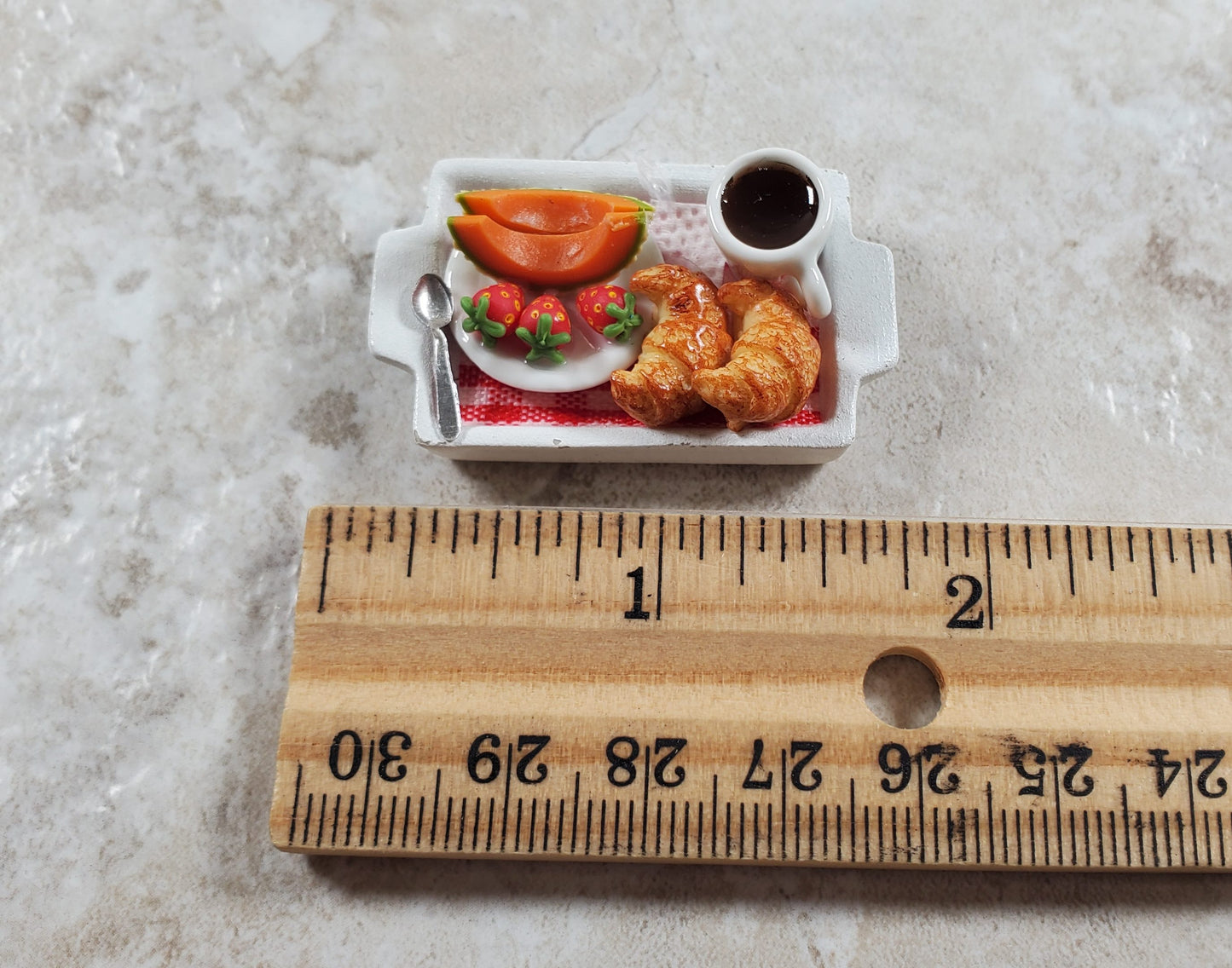 Dollhouse Continental Breakfast on a White Ceramic Tray 1:12 Scale Miniature