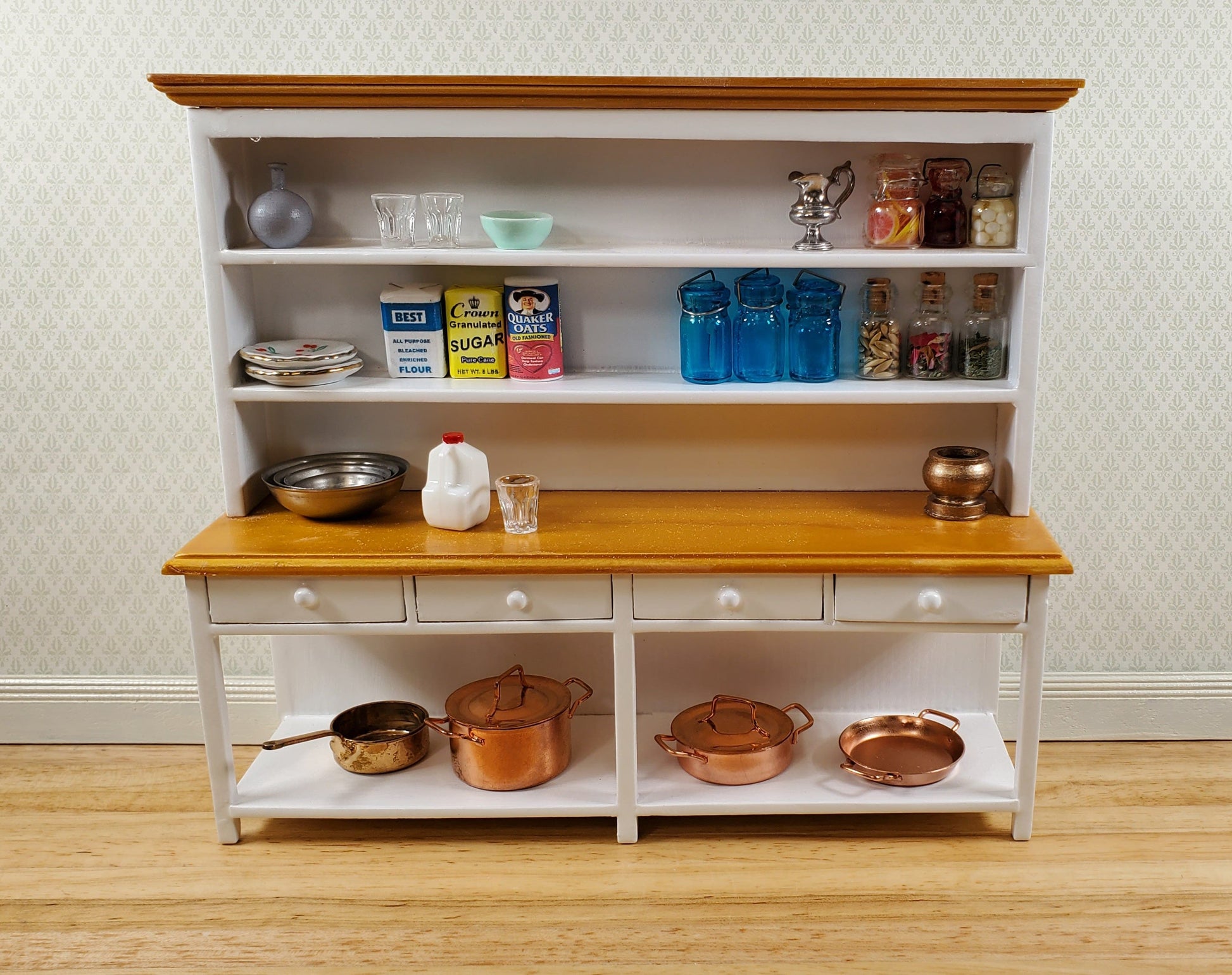 Dollhouse Georgian Welsh Dresser Kitchen Cupboard 1:12 Scale Miniature White Finish