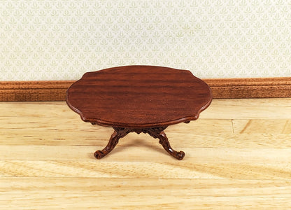 Dollhouse Victorian Coffee Table Oval Walnut Finish 1:12 Scale Miniature