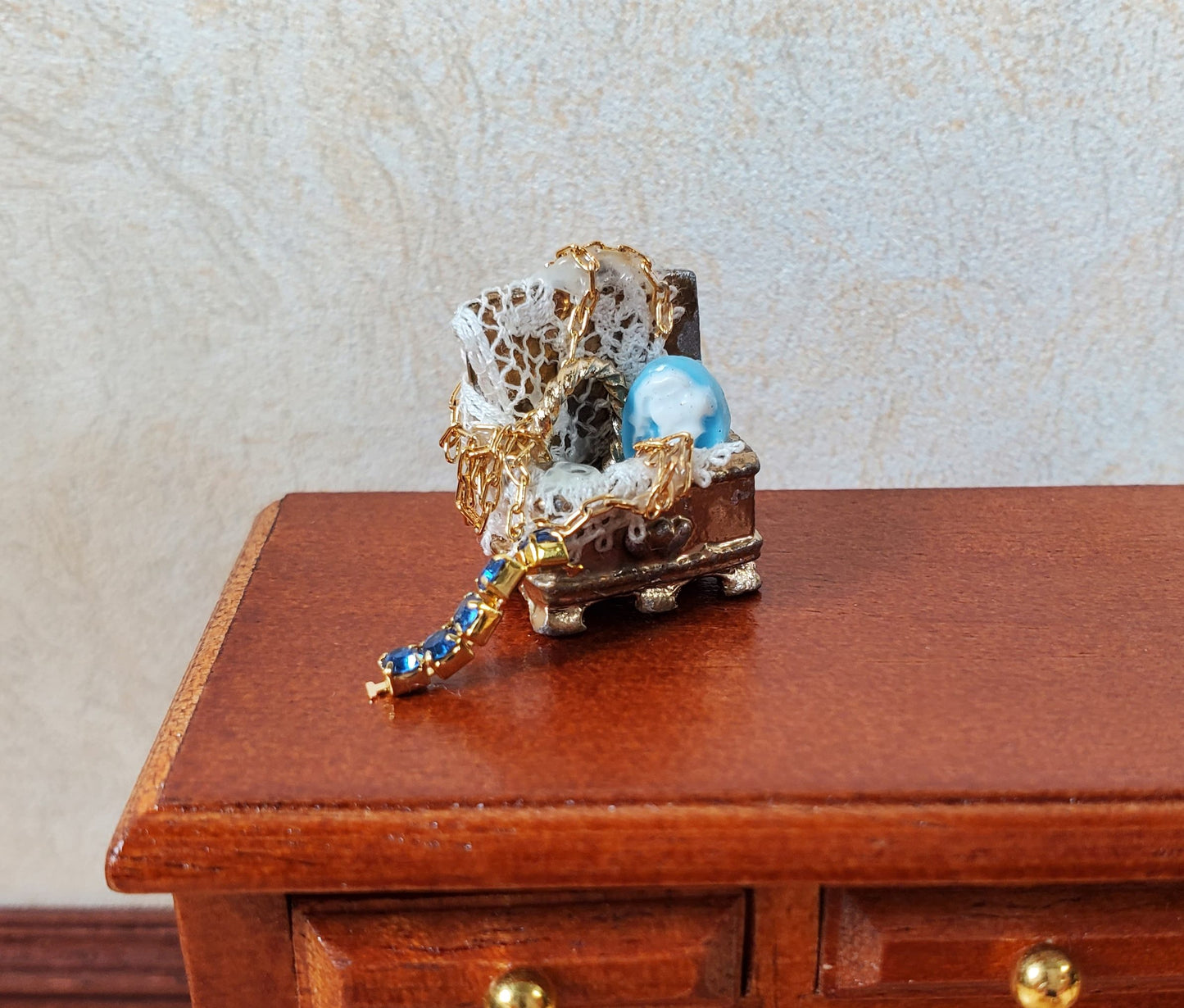 Dollhouse Filled Jewelry Chest Victorian Style 1:12 Scale Miniature Handmade