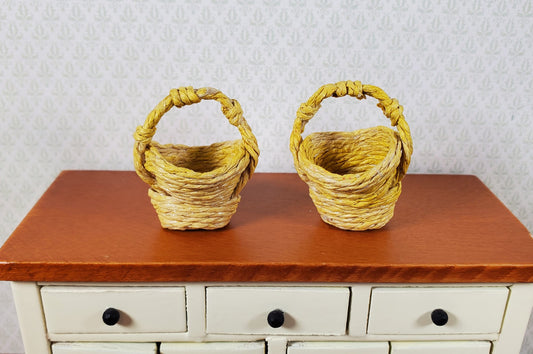 Dollhouse Baskets Set of 2 Yellow 1:12 Scale Dollhouse Miniatures