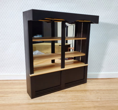 Dollhouse Bar or Shop Shelves Mirrored Back Black & Oak 1:12 Scale Miniature
