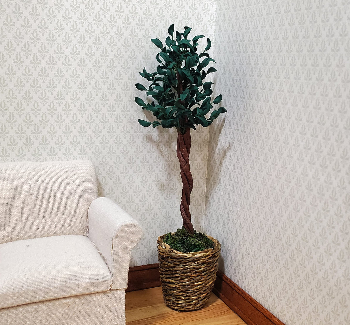 Dollhouse Large Ficus Tree Houseplant in Woven Basket 1:12 Scale Miniature