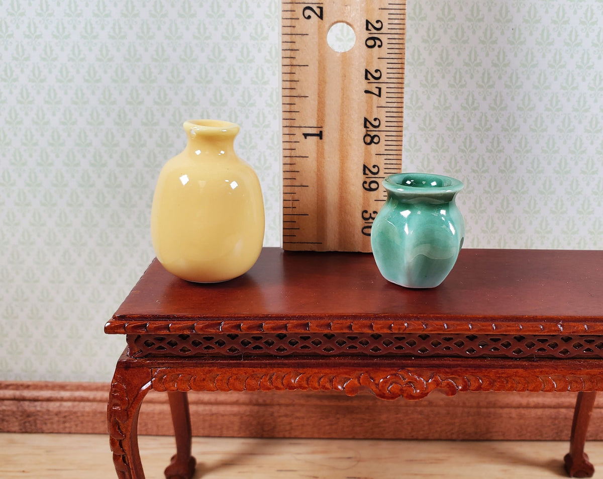 Dollhouse Vases Yellow & Green Ceramic LARGE Miniature Use in 1:12 or 1/6 Scale