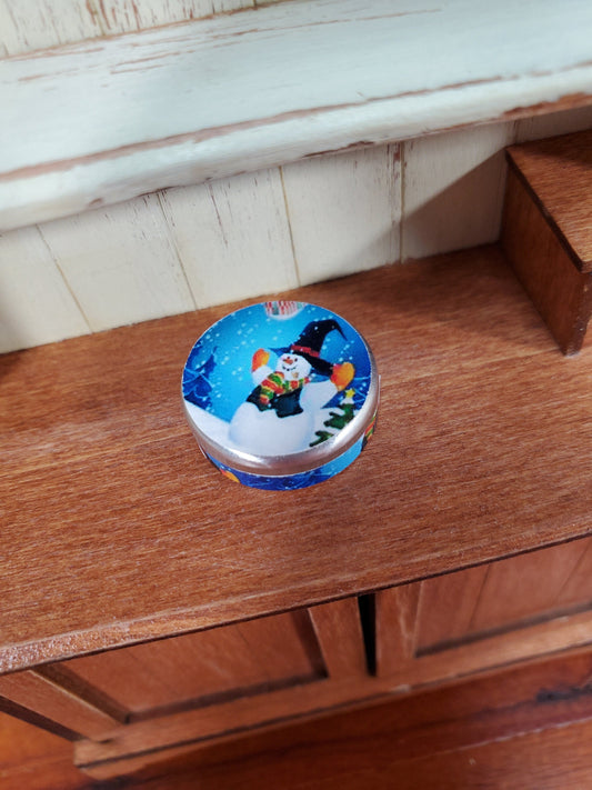 Dollhouse Cookie Tin for Biscuits Snowman Theme Removable Lid 1:12 Scale Miniature