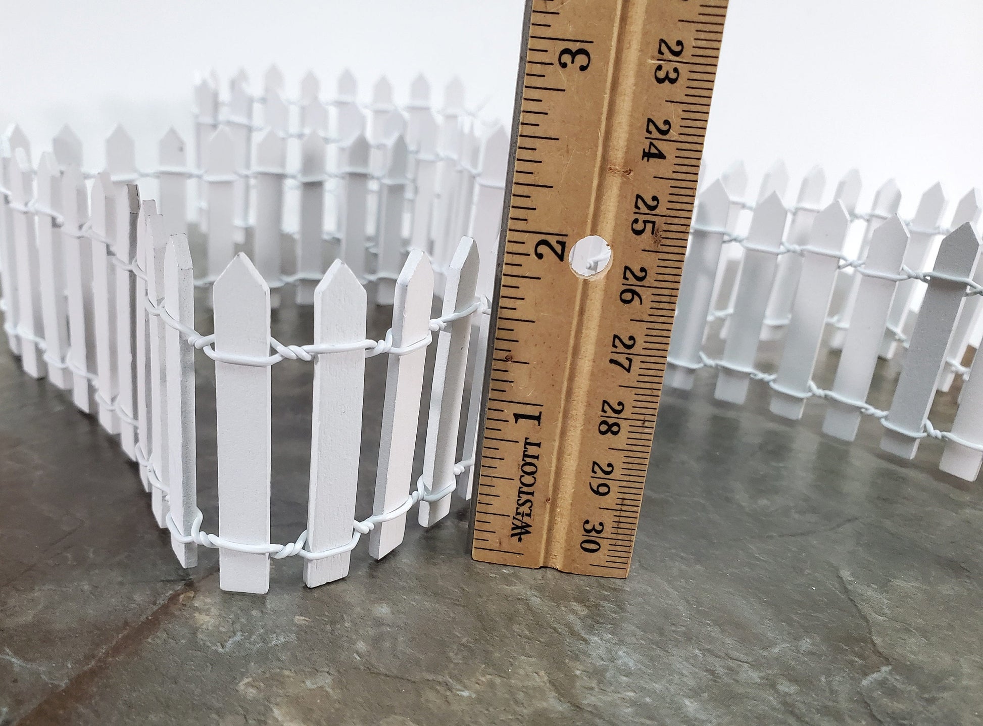 Miniature Fencing White Picket Fence Wood & Metal 100 cm x 5 cm tall Bendable