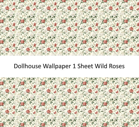 Dollhouse Wallpaper Wild Roses Floral 1:12 Scale by MiniatureCrush