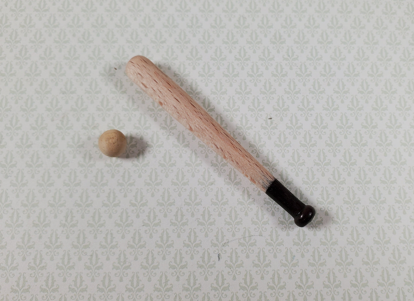 Dollhouse Wooden Baseball Bat with Wood Ball 1:12 Scale Miniature