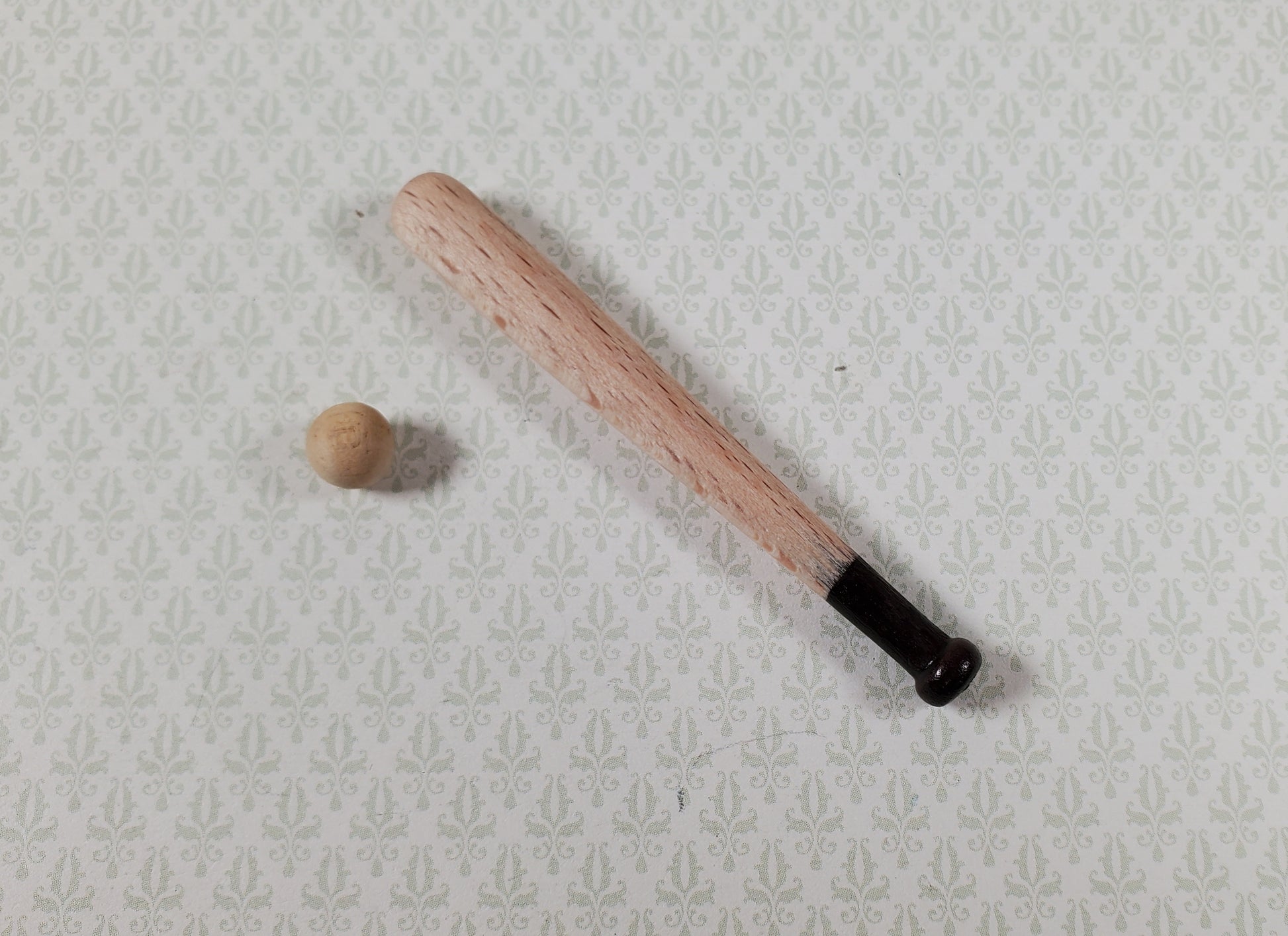 Dollhouse Wooden Baseball Bat with Wood Ball 1:12 Scale Miniature
