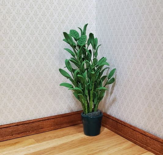 Dollhouse Tall Leafy Houseplant in Green Ceramic Planter 1:12 Scale Miniature