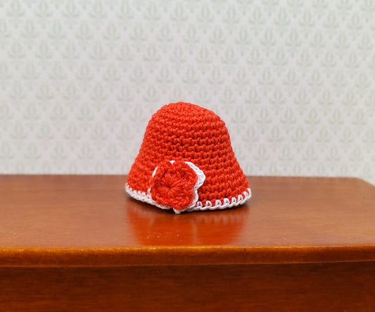 Dollhouse Crocheted Hat Red and White Wearable 1:12 Scale Miniature