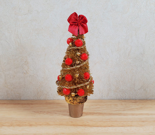 Dollhouse Christmas Tree Small Gold with Red Ornaments 1:12 Scale Miniature
