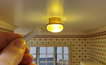 Dollhouse Frosted Ceiling Light Round Copper Wand Battery 1:12 Scale Miniature