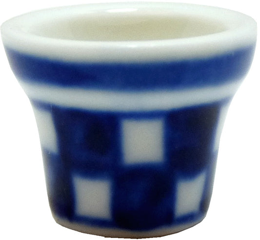 Dollhouse Blue & White Checkered Ceramic Planter Pot 1:12 Scale Miniatures