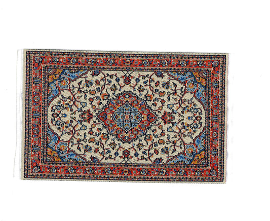 Dollhouse Small Rug Woven Fabric Red Cream Blue 1:12 Scale Victorian Style
