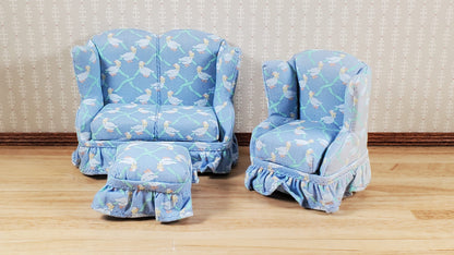 Some Fading on Fabric - Dollhouse Small Sofa Chair Ottoman Nursery Theme 1:12 Scale