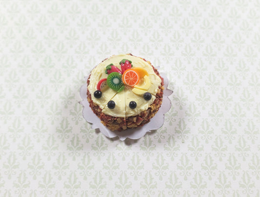 Dollhouse Fruit Topped Cake Sliced 1:12 Scale Miniature Dessert Food Bakery