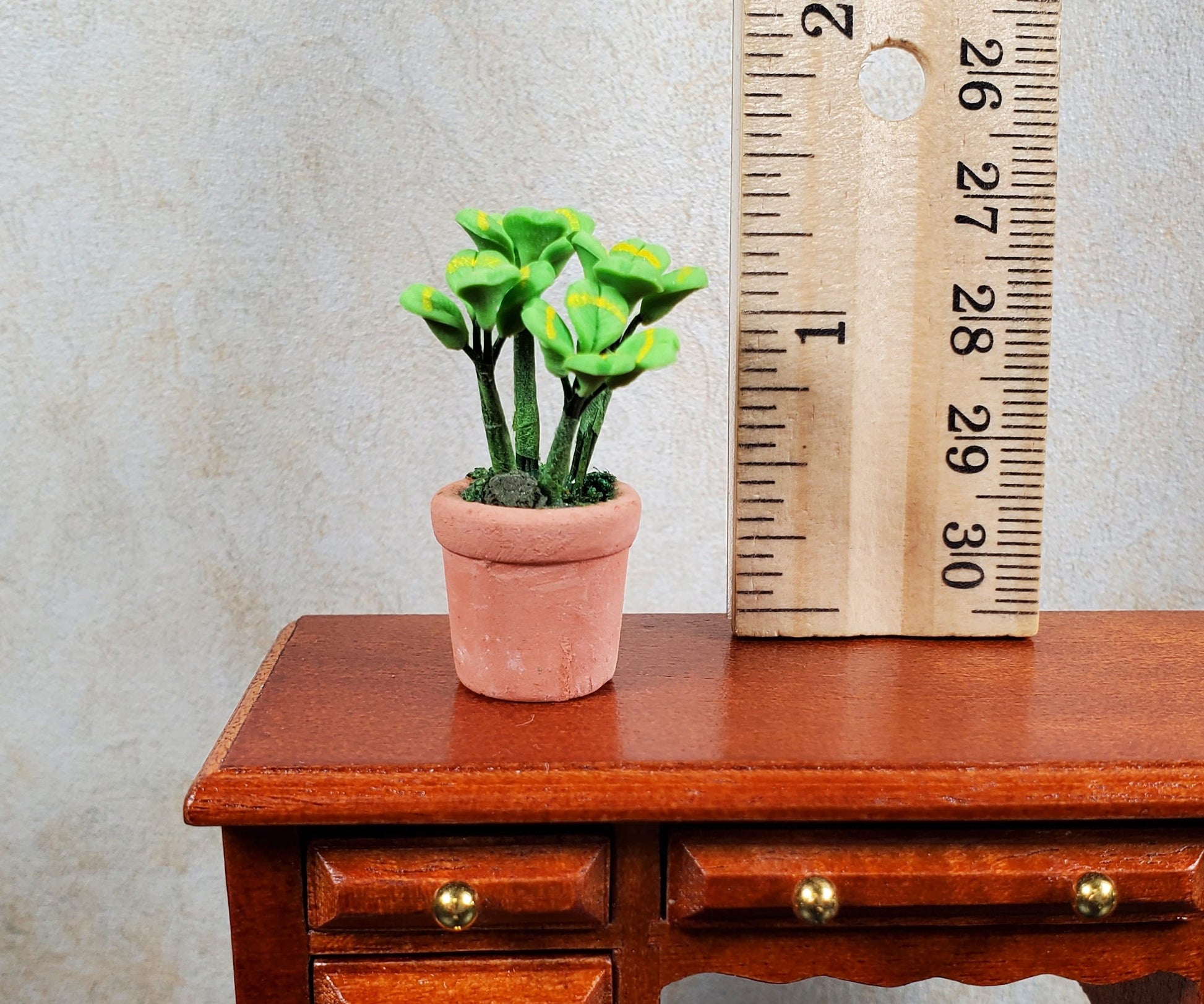Dollhouse Miniature Lucky Four Leaf Clovers in Terra Cotta 1:12 Scale Miniature