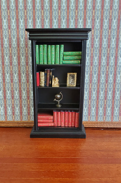 Dollhouse Miniature Bookcase 4 Shelves Black Finish 1:12 Scale Furniture Bookshelf