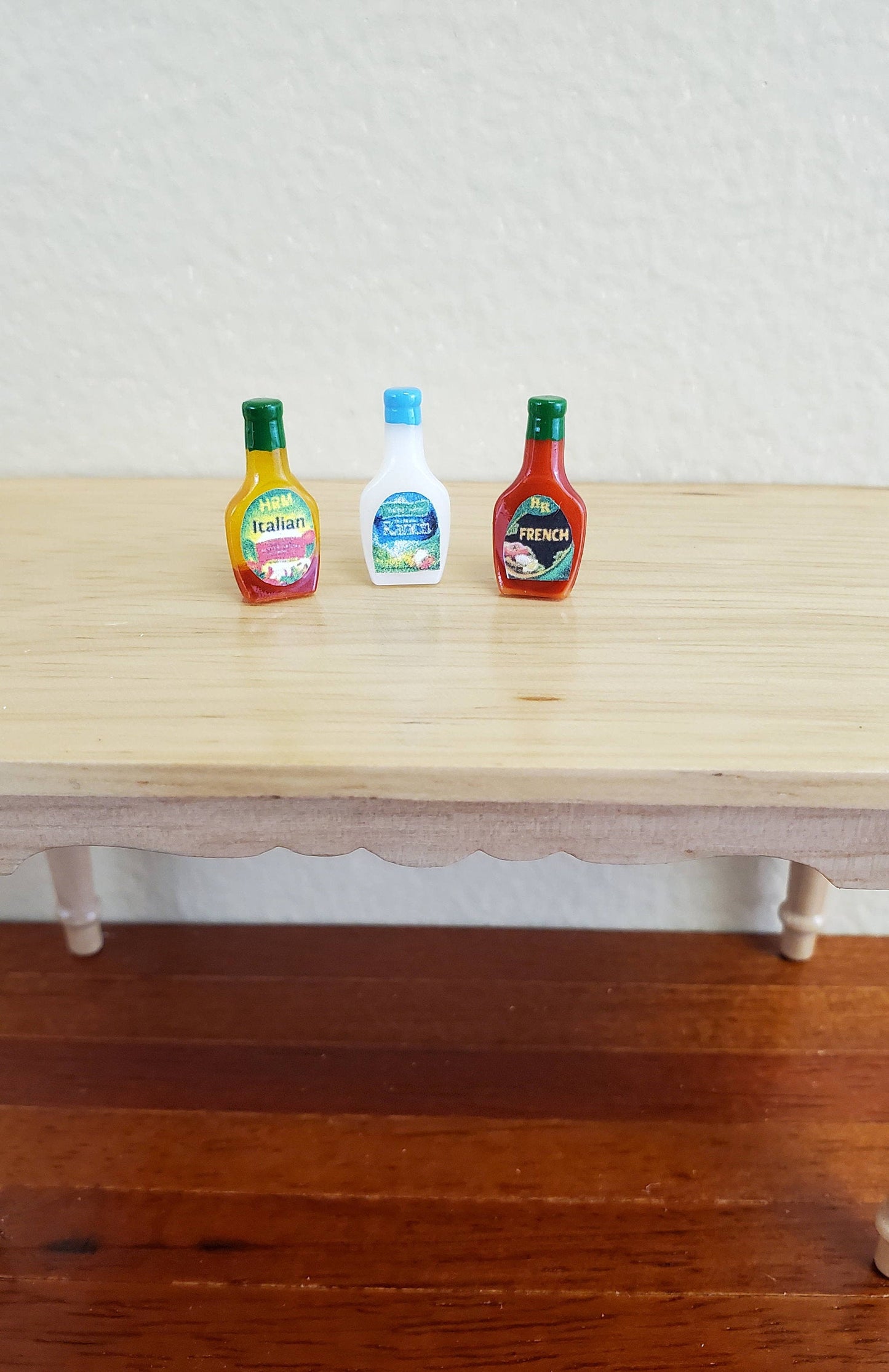 Dollhouse Miniature Salad Dressing x3 Bottles 1:12 Scale Kitchen Food Accessory