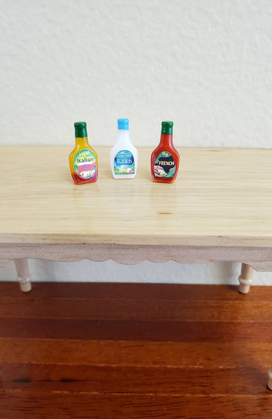 Dollhouse Miniature Salad Dressing x3 Bottles 1:12 Scale Kitchen Food Accessory