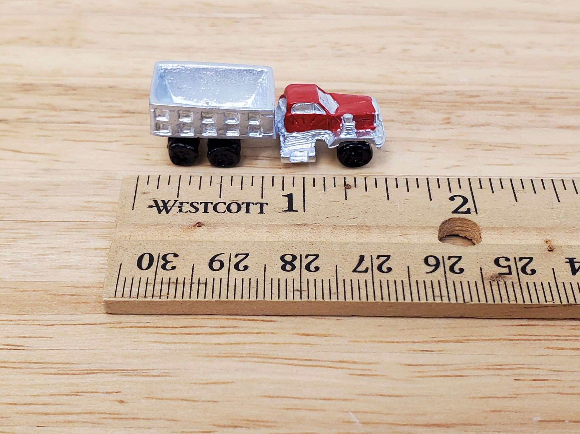 Dollhouse Construction Truck Toy Red Silver Painted Metal 1:12 Scale Miniature Nursery
