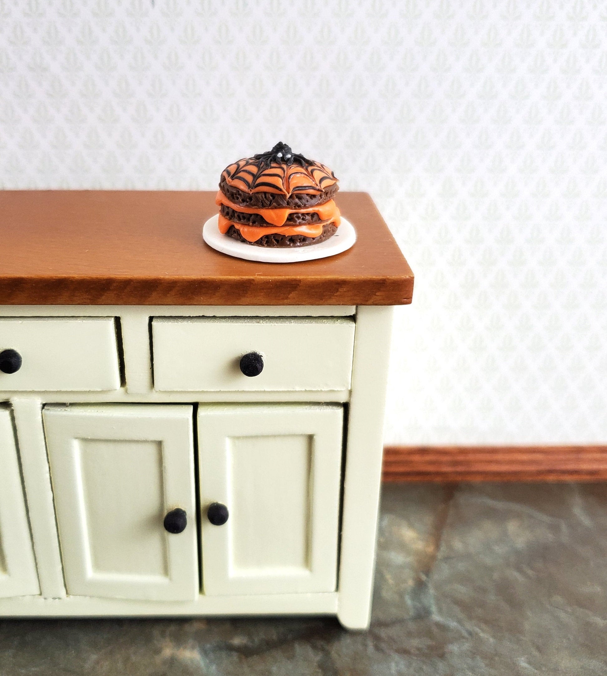 Dollhouse Halloween Cake with Spider & Web on Top 1:12 Miniature Kitchen Food
